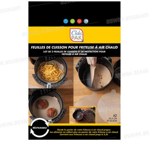 LOT DE 2 FEUILLES DE CUISSON POUR AIR FRYER 23,5CM ET 25,5CM CHIKIPAK