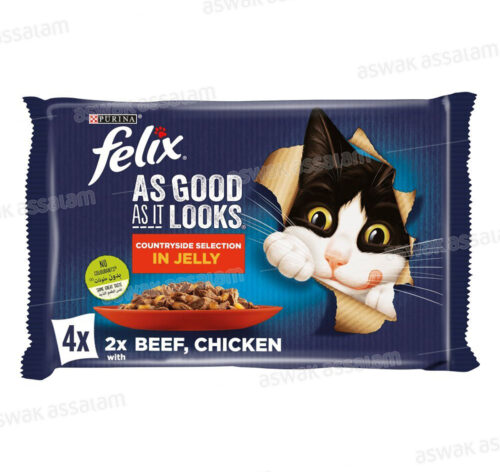 SELECTION POUR CHAT DE BOEUF ET POULET EN GELEE FELIX 4*85G PURINA