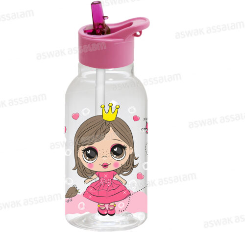 BOUTEILLE A EAU EN PLASTIQUE AVEC PAILLE 460ML PRINCESSE