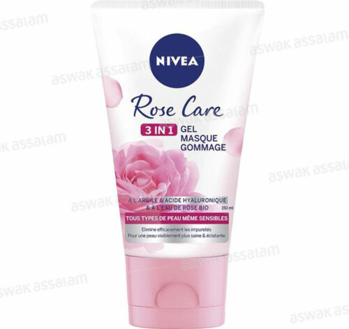 GEL MASQUE ET GOMMAGE 3 EN 1 A L’ARGILE ET ACIDE HYALURONIQUE ET A L’EAU DE ROSE BIO 150ML NIVEA