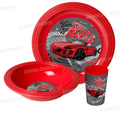 SET DE 3 PIECES GOBELET, BOL ET ASSIETTE EN PLASTIQUE SPEED RACER