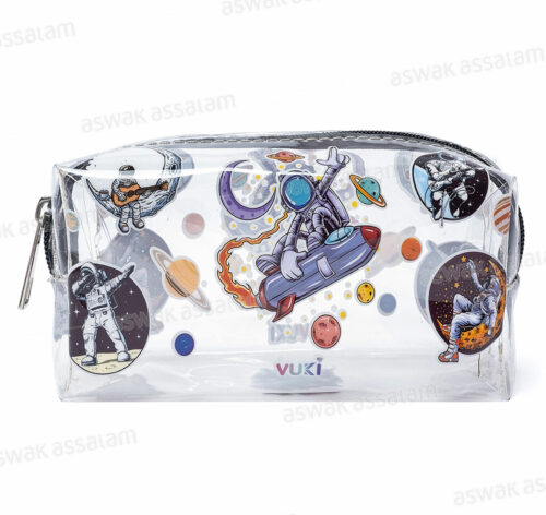 TROUSSE A CRAYONS A FERMETURE ECLAIR TRANSPARENTE MOTIF ASTRONAUTE 18,5*9*6CM VUKI