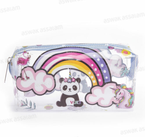 TROUSSE A CRAYONS A FERMETURE ECLAIR TRANSPARENTE MOTIF PANDA 18,5*9*6CM VUKI